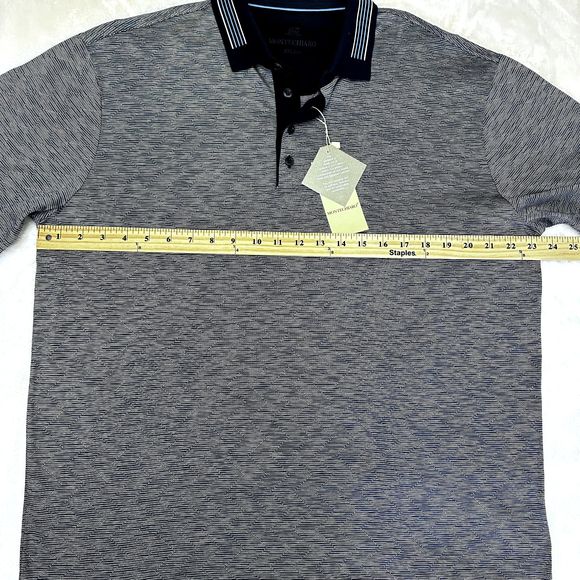 MONTECHIARO Men's Polo Shirt Navy White Zig Zag Print Cotton SZ 56/2XL ITALY - Picture 12 of 16